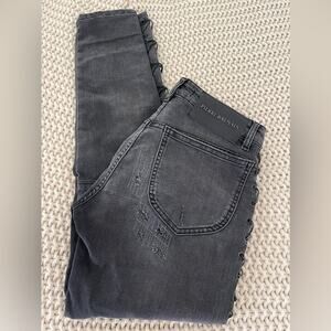 Pierre Balmain Black Gray Wash Moto Distressed Lace Up Jeans